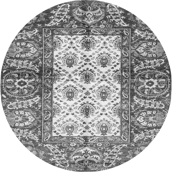Round Machine Washable Oriental Gray Traditional Rug, wshabs3253gry