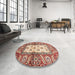 Round Machine Washable Abstract Fire Brick Red Rug in a Office, wshabs3253