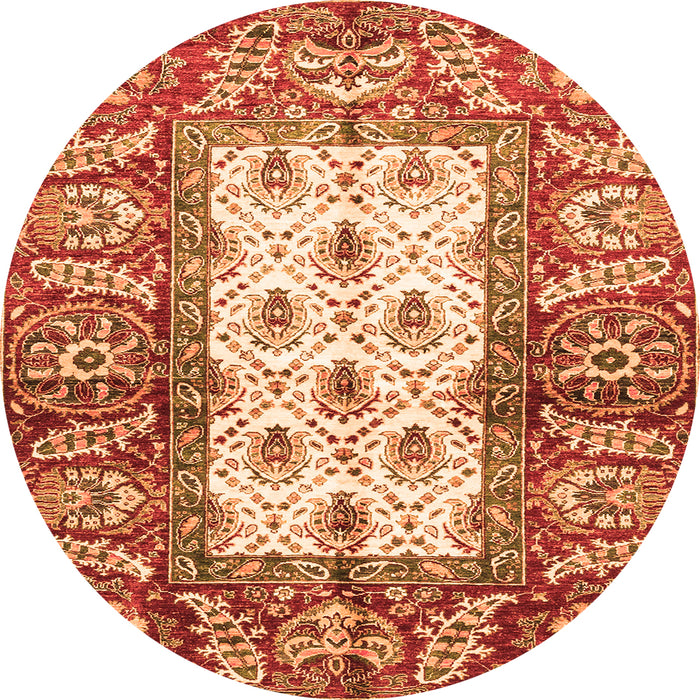 Round Machine Washable Oriental Orange Traditional Area Rugs, wshabs3253org