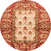 Round Machine Washable Oriental Orange Traditional Area Rugs, wshabs3253org