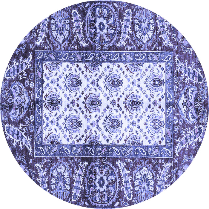 Round Machine Washable Oriental Blue Traditional Rug, wshabs3253blu