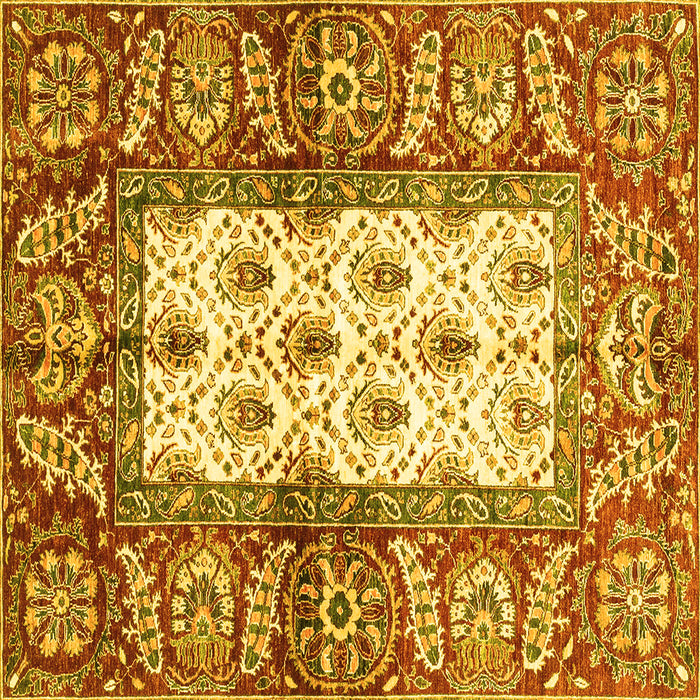 Square Machine Washable Oriental Yellow Traditional Rug, wshabs3253yw