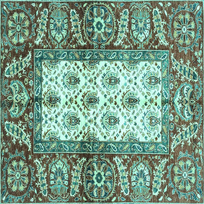 Square Machine Washable Oriental Turquoise Traditional Area Rugs, wshabs3253turq