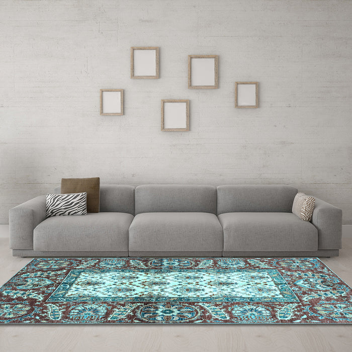 Machine Washable Oriental Light Blue Traditional Rug in a Living Room, wshabs3253lblu