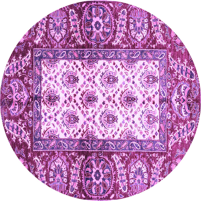 Round Machine Washable Oriental Purple Traditional Area Rugs, wshabs3253pur