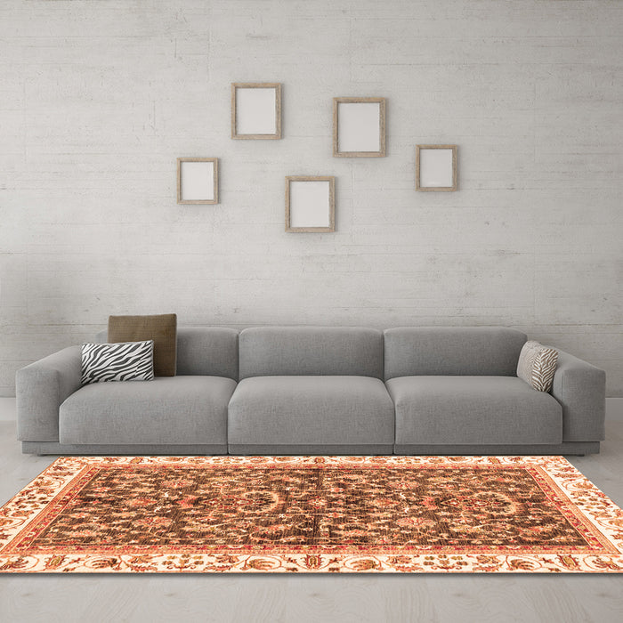 Machine Washable Abstract Orange Modern Area Rugs in a Living Room, wshabs3254org
