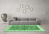 Machine Washable Abstract Emerald Green Modern Rug, wshabs3254emgrn