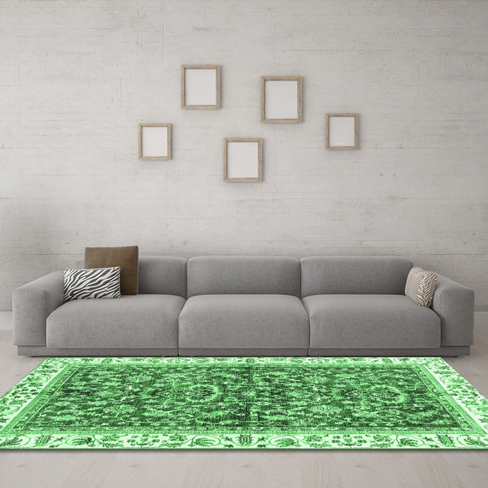 Machine Washable Abstract Emerald Green Modern Area Rugs in a Living Room,, wshabs3254emgrn