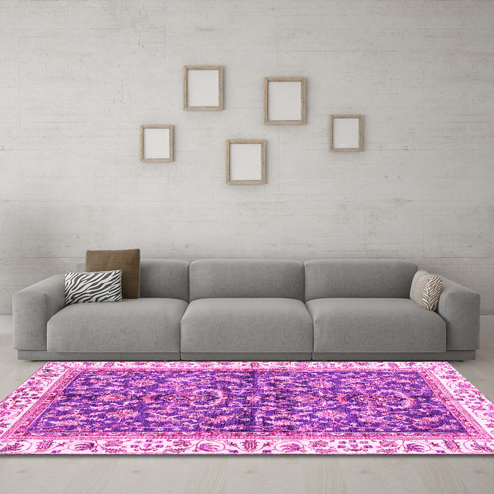 Machine Washable Abstract Pink Modern Rug in a Living Room, wshabs3254pnk