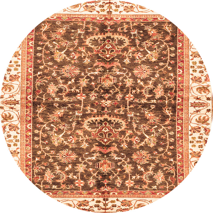 Round Machine Washable Abstract Orange Modern Area Rugs, wshabs3254org