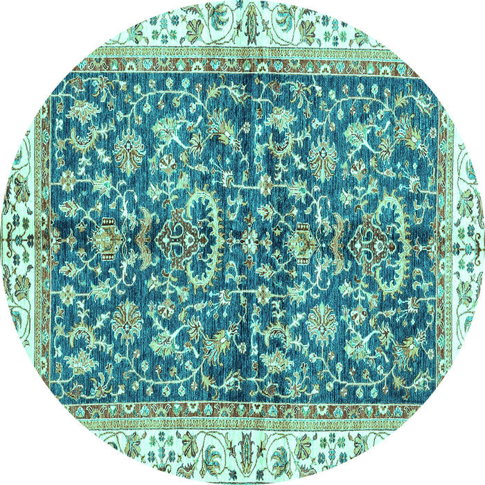 Round Machine Washable Abstract Turquoise Modern Area Rugs, wshabs3254turq