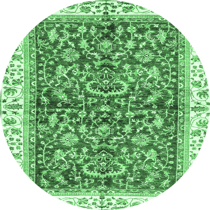 Round Machine Washable Abstract Emerald Green Modern Area Rugs, wshabs3254emgrn