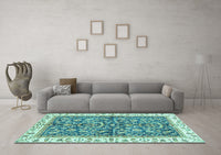 Machine Washable Abstract Turquoise Modern Rug, wshabs3254turq