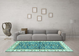 Machine Washable Abstract Turquoise Modern Area Rugs in a Living Room,, wshabs3254turq