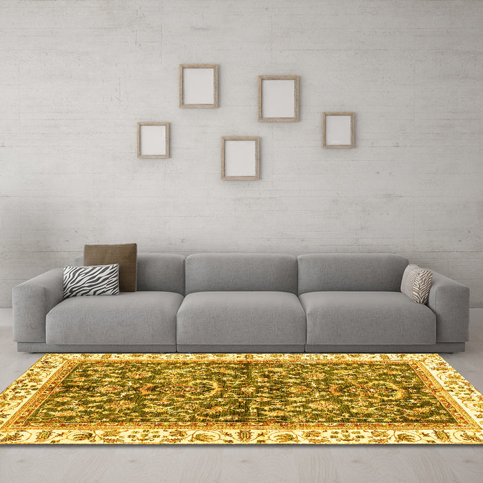 Machine Washable Abstract Yellow Modern Rug in a Living Room, wshabs3254yw