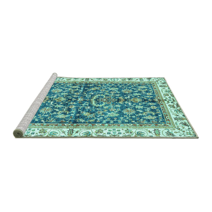 Sideview of Machine Washable Abstract Turquoise Modern Area Rugs, wshabs3254turq