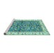 Sideview of Machine Washable Abstract Turquoise Modern Area Rugs, wshabs3254turq