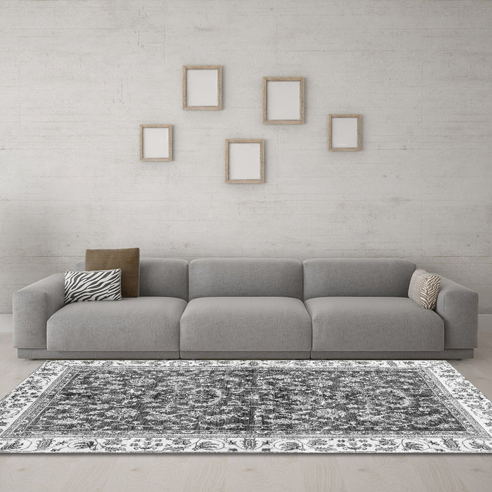 Machine Washable Abstract Gray Modern Rug in a Living Room,, wshabs3254gry