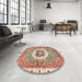 Round Abstract Chestnut Red Modern Rug in a Office, abs3255