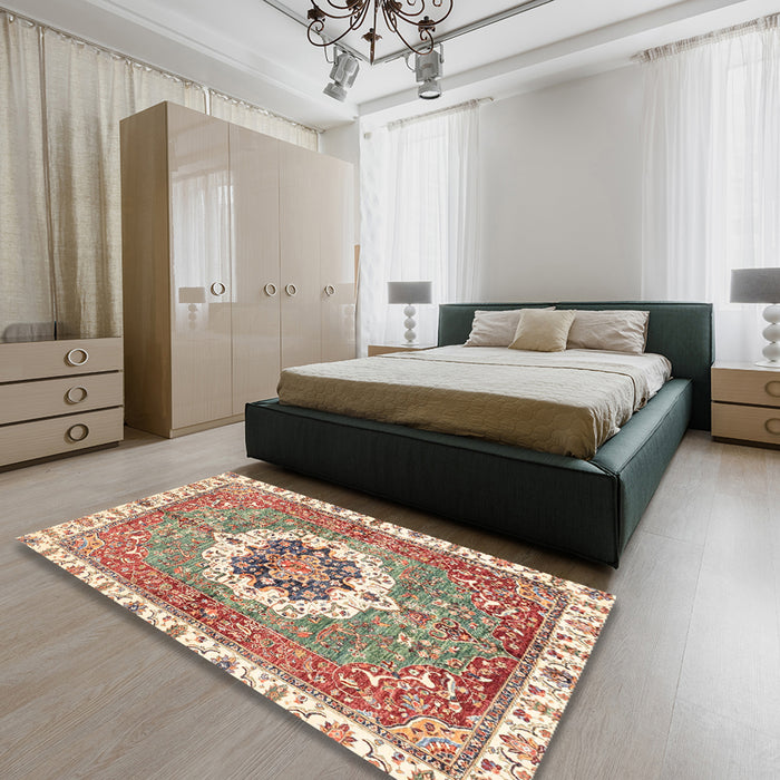 Machine Washable Abstract Chestnut Red Rug in a Bedroom, wshabs3255