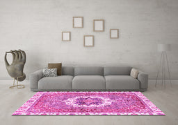 Machine Washable Abstract Pink Modern Rug in a Living Room, wshabs3255pnk