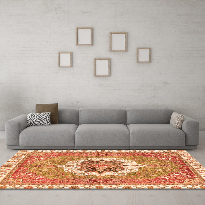 Machine Washable Abstract Orange Modern Area Rugs in a Living Room, wshabs3255org