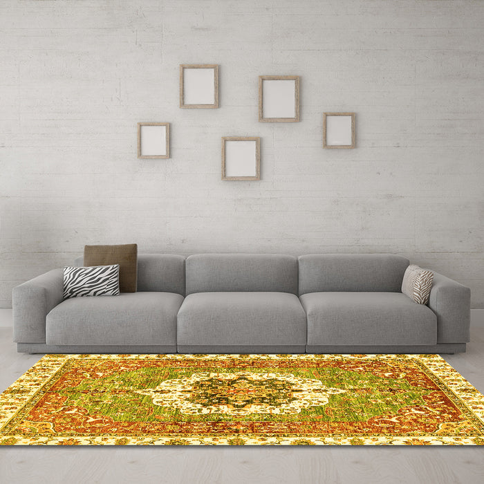 Machine Washable Abstract Yellow Modern Rug in a Living Room, wshabs3255yw