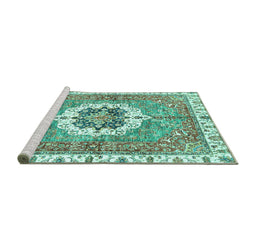 Sideview of Machine Washable Abstract Turquoise Modern Area Rugs, wshabs3255turq