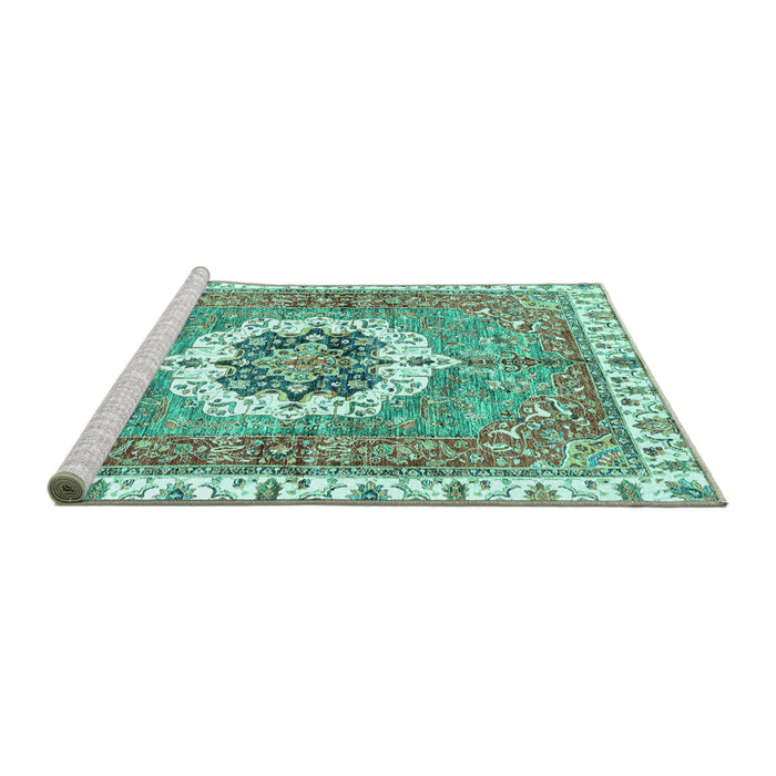 Sideview of Machine Washable Abstract Turquoise Modern Area Rugs, wshabs3255turq