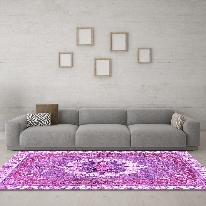 Machine Washable Abstract Purple Modern Area Rugs in a Living Room, wshabs3255pur