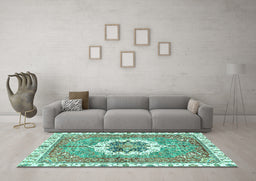 Machine Washable Abstract Turquoise Modern Area Rugs in a Living Room,, wshabs3255turq