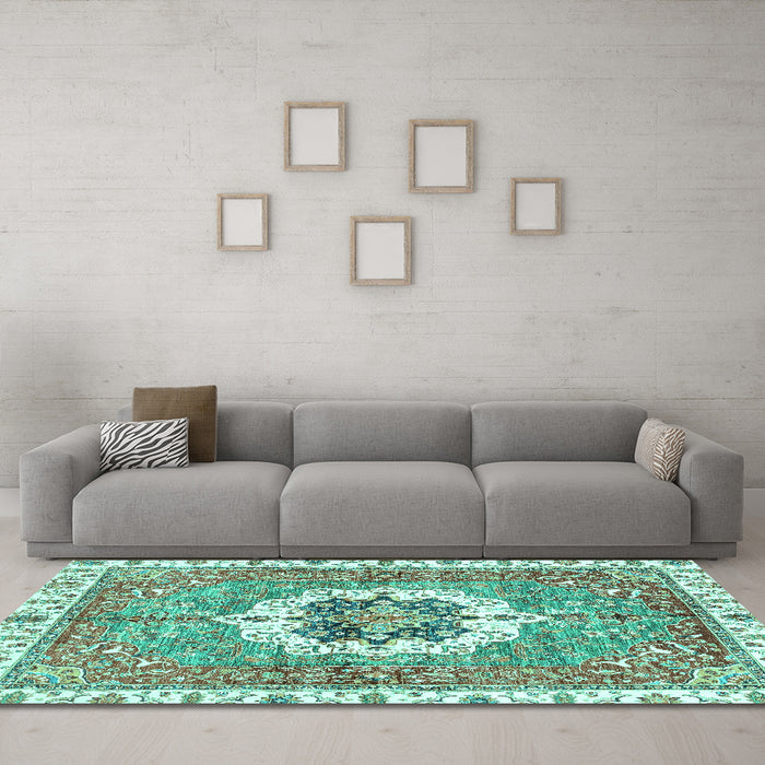 Machine Washable Abstract Turquoise Modern Area Rugs in a Living Room,, wshabs3255turq