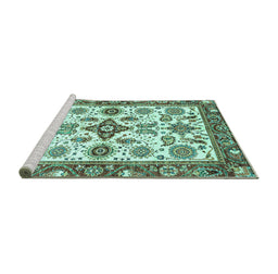 Sideview of Machine Washable Oriental Turquoise Traditional Area Rugs, wshabs3256turq