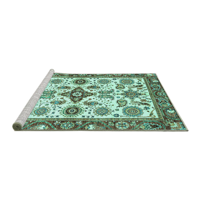 Sideview of Machine Washable Oriental Turquoise Traditional Area Rugs, wshabs3256turq