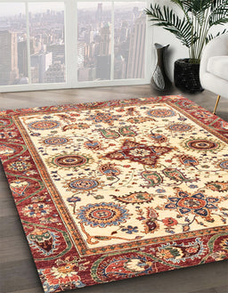 Abstract Brown Gold Oriental Rug in Family Room, abs3256