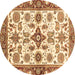 Round Machine Washable Oriental Brown Traditional Rug, wshabs3256brn