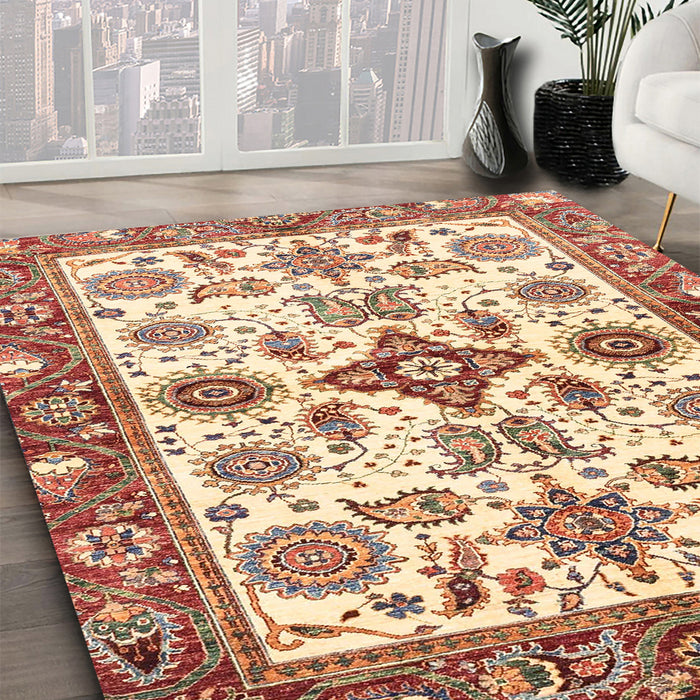 Machine Washable Abstract Brown Gold Rug in a Family Room, wshabs3256