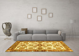 Machine Washable Oriental Yellow Traditional Rug in a Living Room, wshabs3256yw