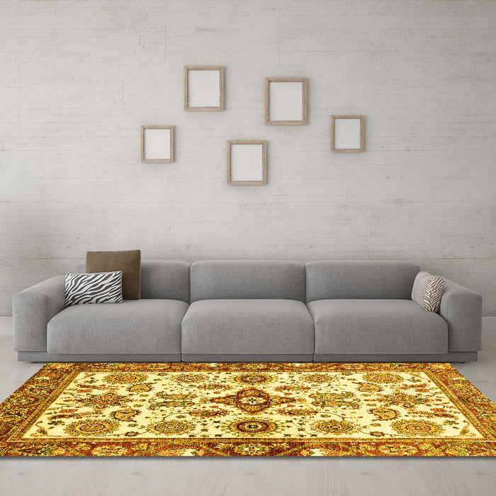 Machine Washable Oriental Yellow Traditional Rug in a Living Room, wshabs3256yw