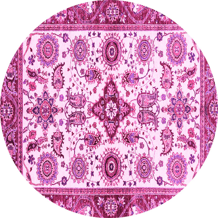 Round Machine Washable Oriental Pink Traditional Rug, wshabs3256pnk