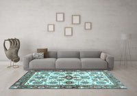 Machine Washable Oriental Light Blue Traditional Rug, wshabs3256lblu