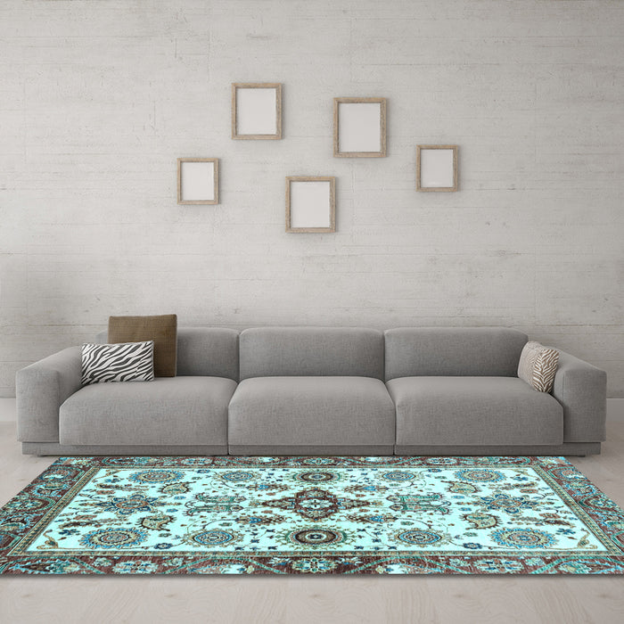 Machine Washable Oriental Light Blue Traditional Rug in a Living Room, wshabs3256lblu