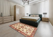 Abstract Brown Gold Oriental Rug in a Bedroom, abs3256