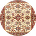 Round Abstract Brown Gold Oriental Rug, abs3256