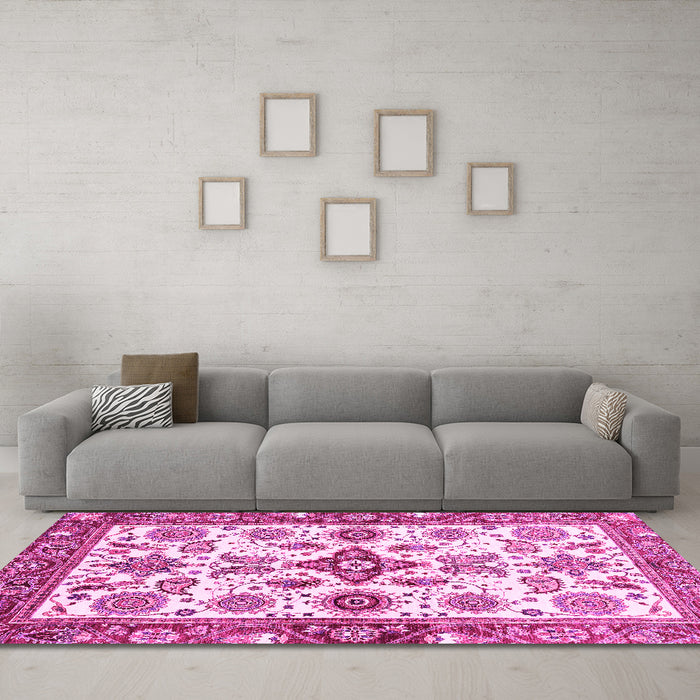 Machine Washable Oriental Pink Traditional Rug in a Living Room, wshabs3256pnk