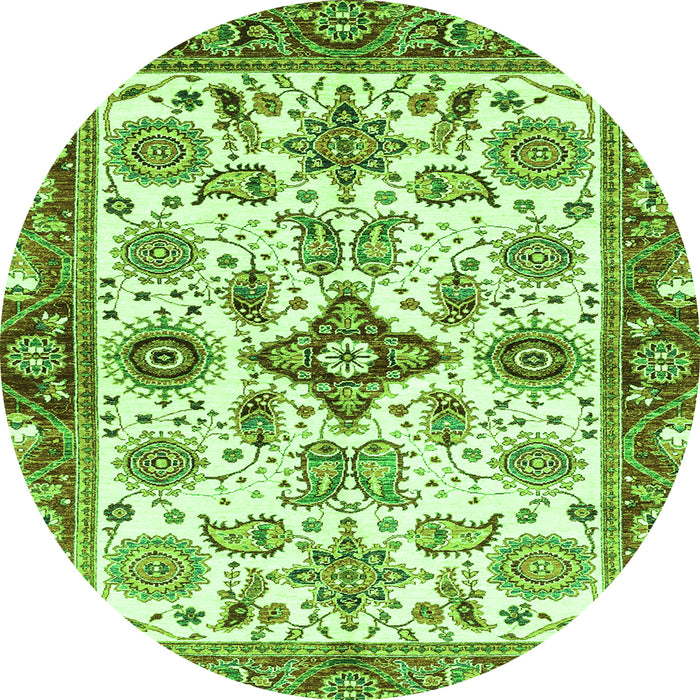 Round Machine Washable Oriental Green Traditional Area Rugs, wshabs3256grn
