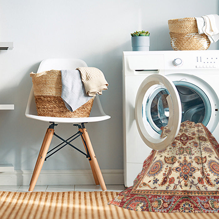 Machine Washable Abstract Brown Gold Rug in a Washing Machine, wshabs3256