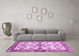 Machine Washable Oriental Purple Traditional Area Rugs in a Living Room, wshabs3256pur