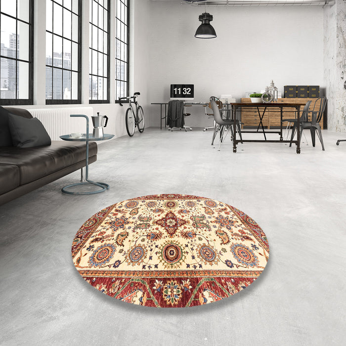Round Machine Washable Abstract Brown Gold Rug in a Office, wshabs3256