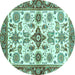 Round Machine Washable Oriental Turquoise Traditional Area Rugs, wshabs3256turq